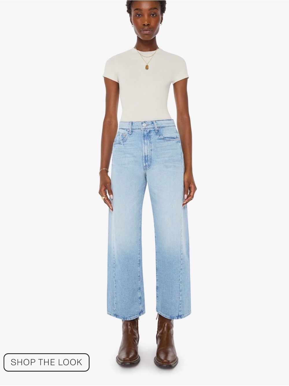 MOTHER Light Blue High-Rise Wide Leg Jeans - The Half-Pipe Ankle
